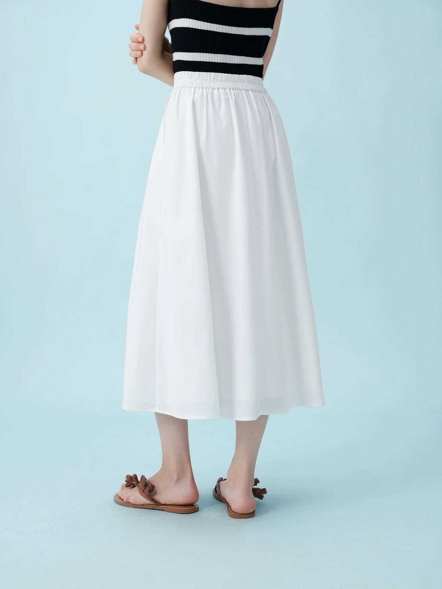 Navy Belted Pleated Maxi Skirt