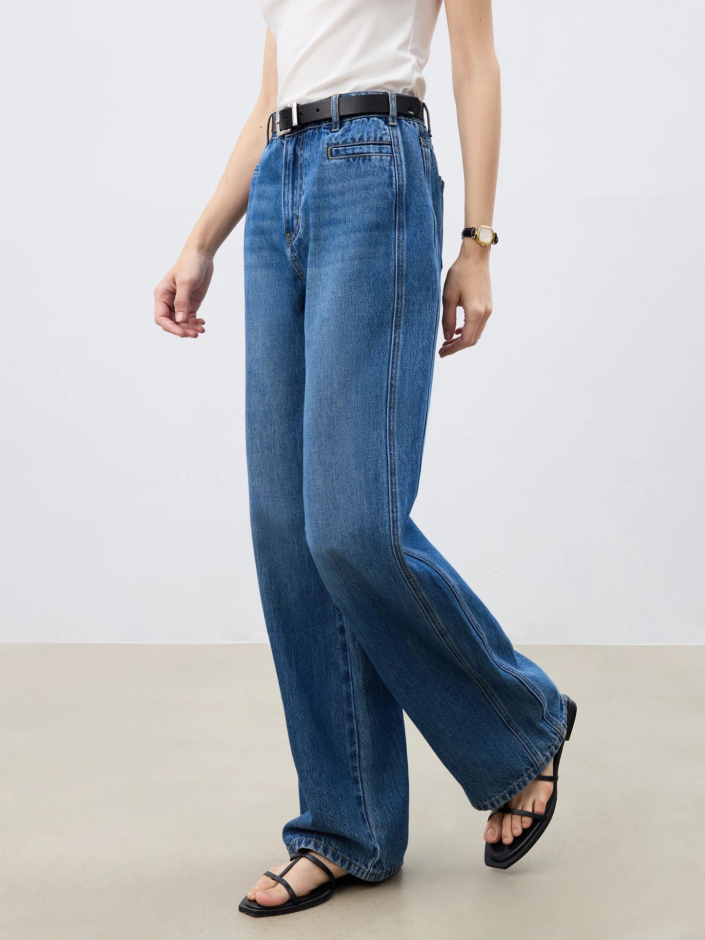 White Front Seam Straight Jeans