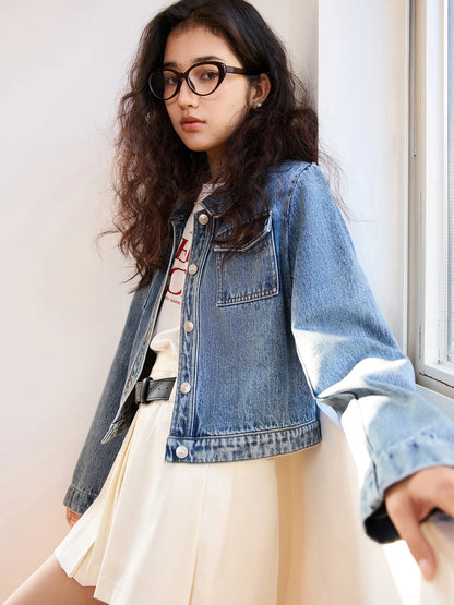Blue Cropped Denim Jacket