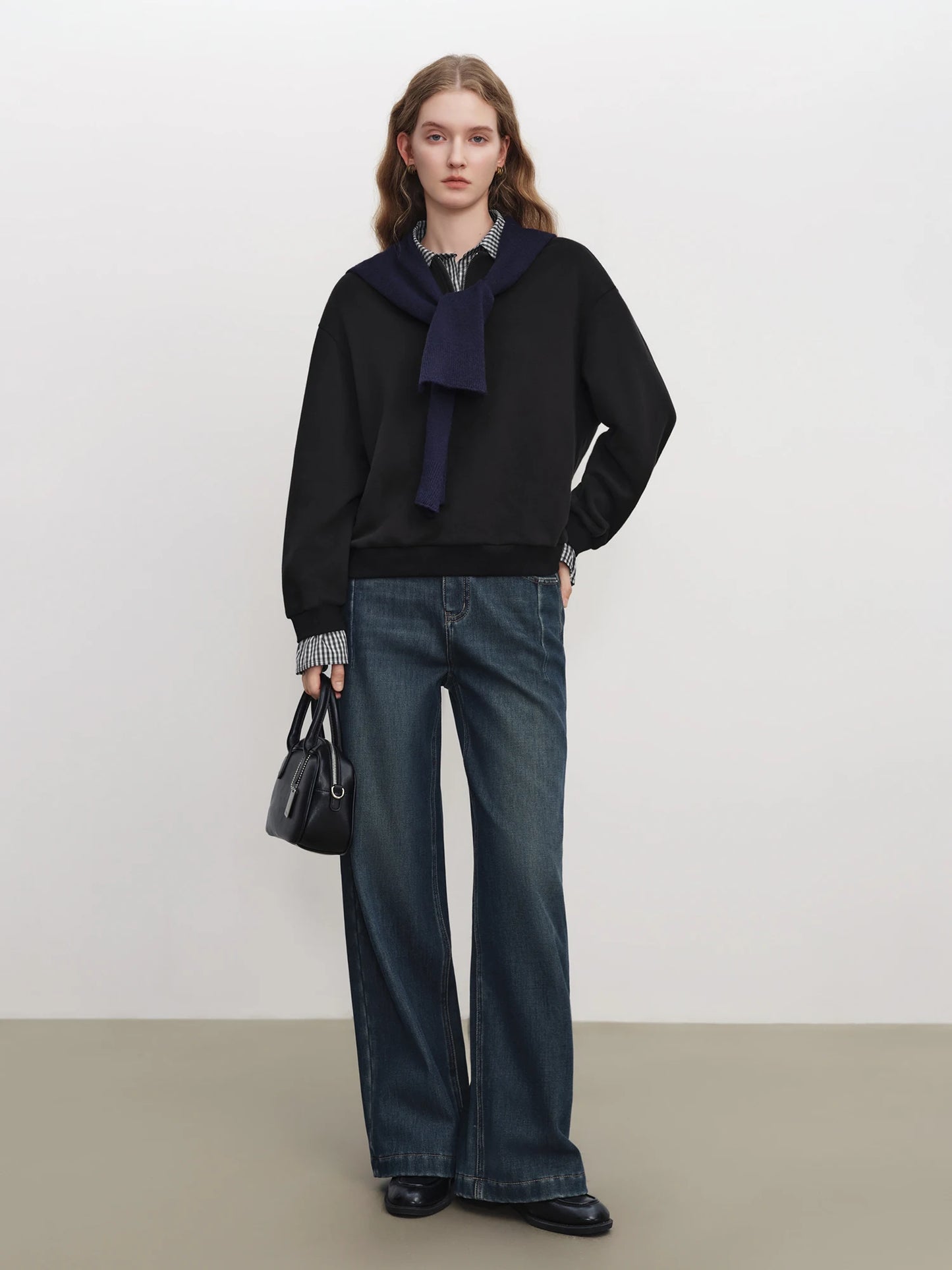 Dark Denim Seam Wide Leg Jeans