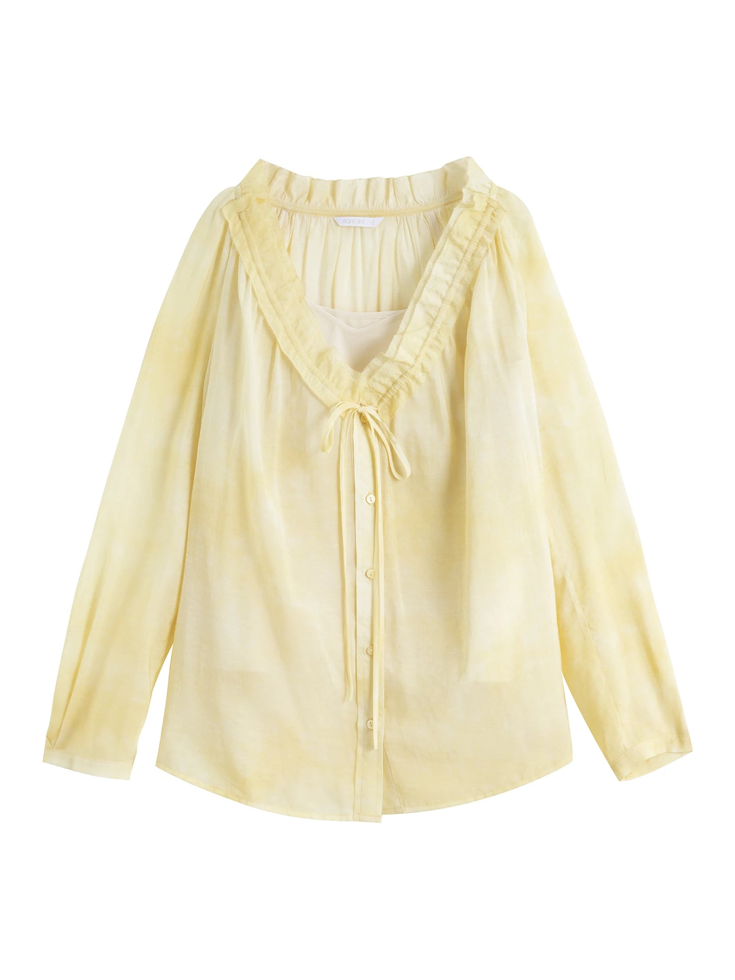 Yellow Floral Chiffon Tie Blouse
