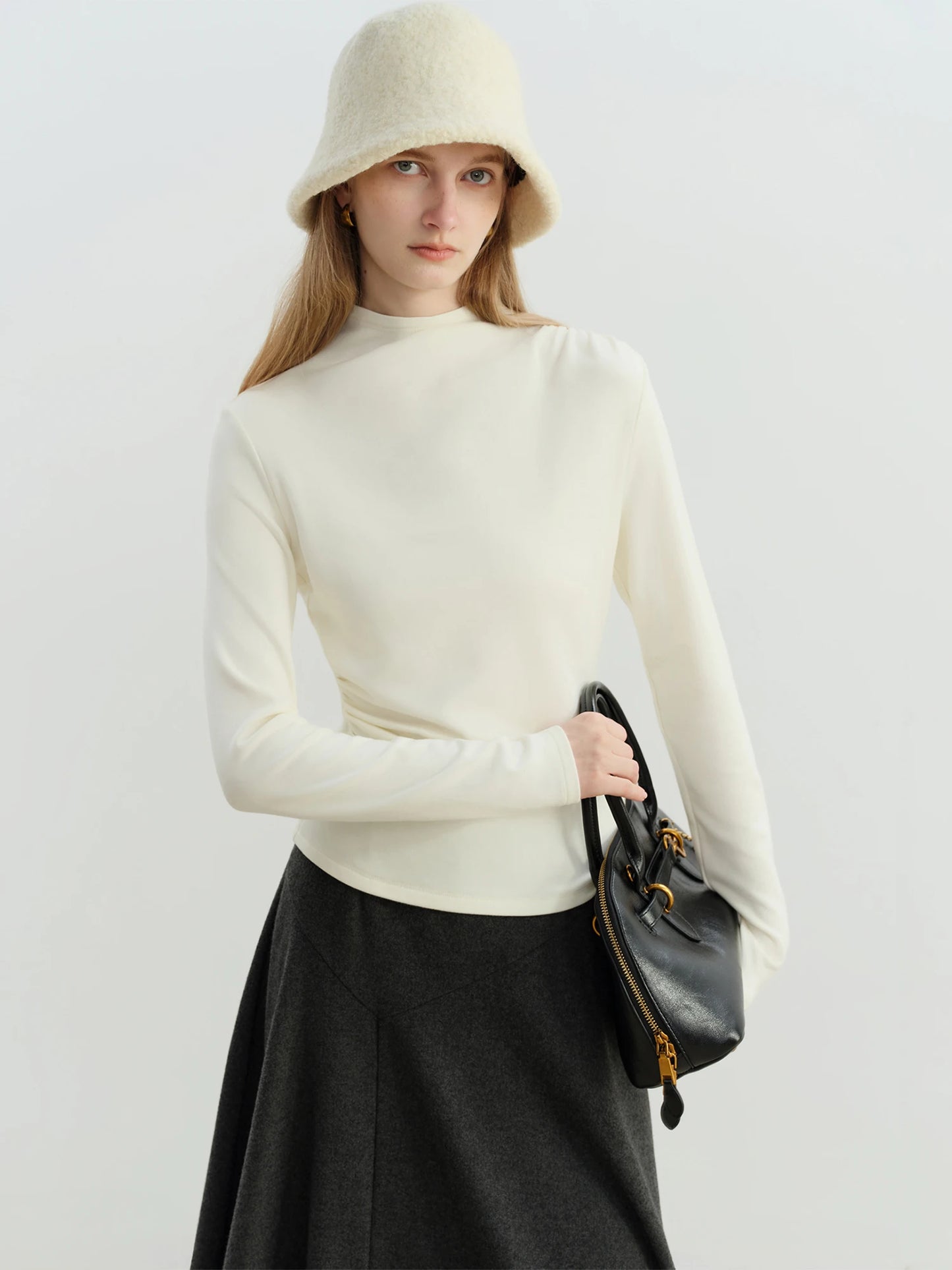 Ivory Ruched Long Sleeve Top