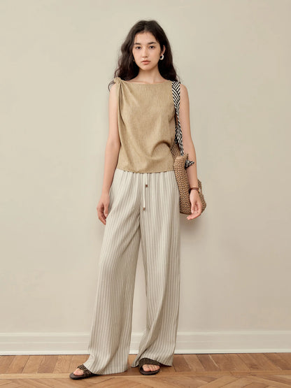 Grey Striped Drawstring Pants
