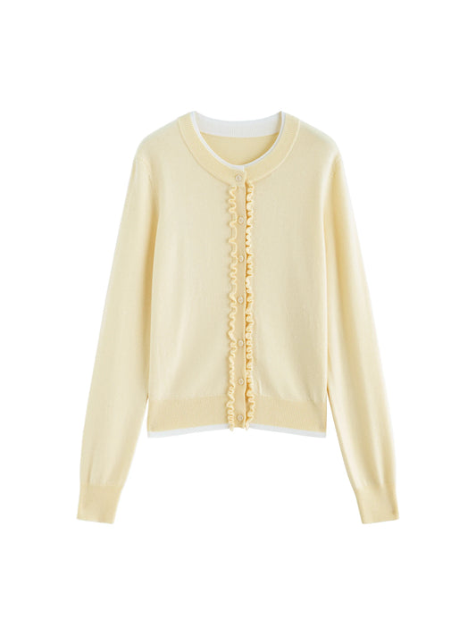 Pale Yellow Ruffle Knit Cardigan