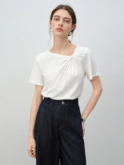 White Front Knot Short Sleeve Tee