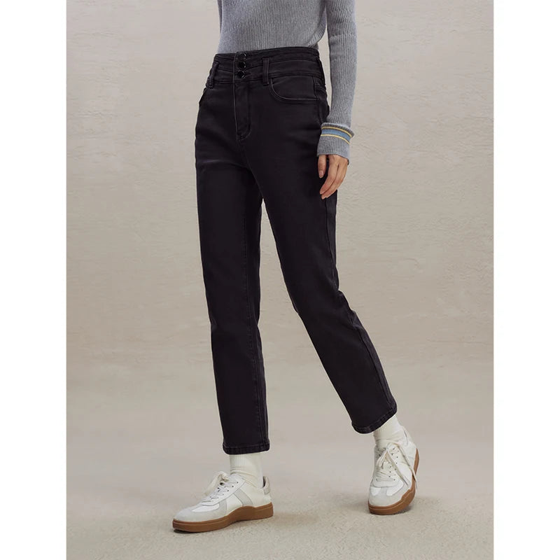Black High Waist Straight Jeans