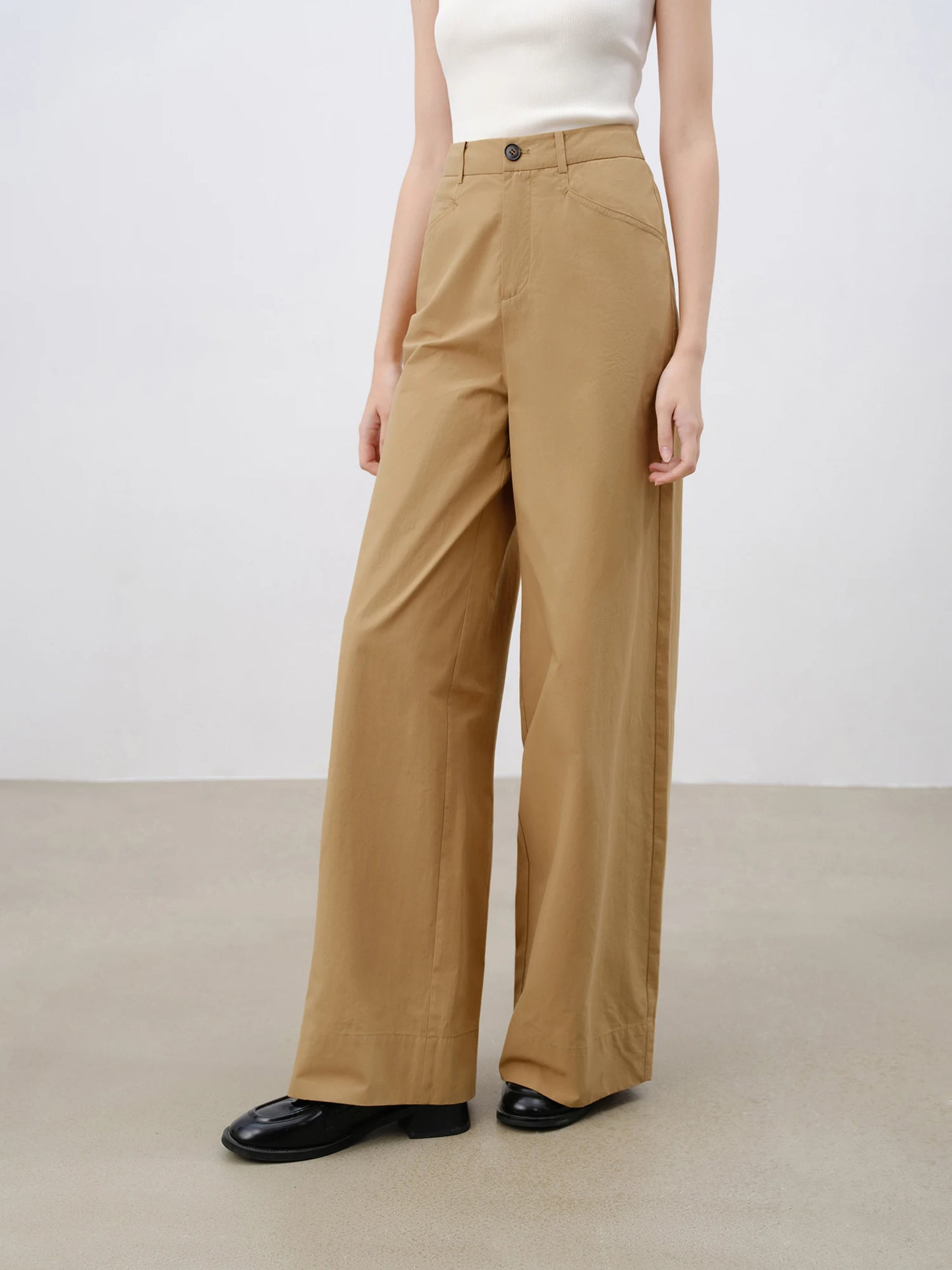 Khaki Cotton Wide Leg Pants