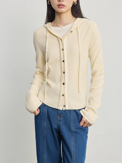 Cream Ribbed Button Knit Cardigan