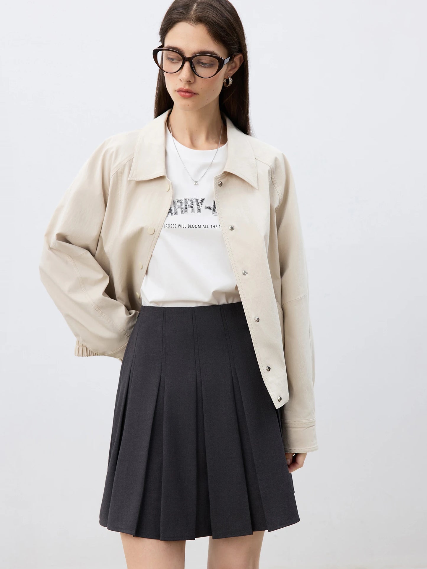 Navy Button Front Short Jacket