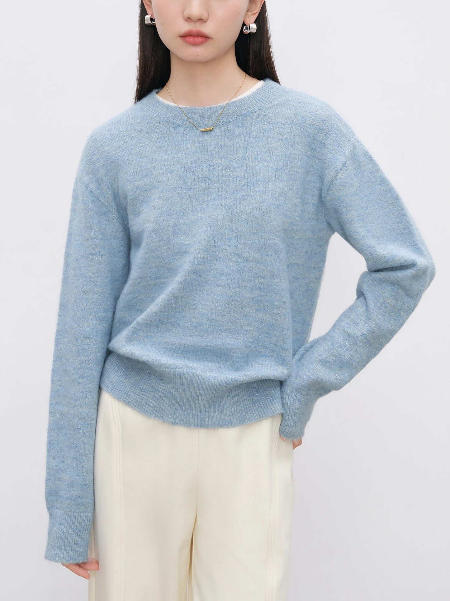 Grey Drop Shoulder Crew Sweater