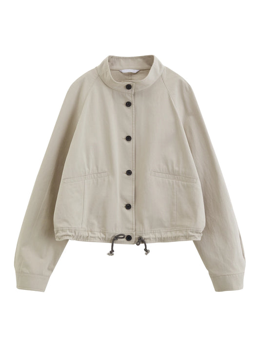 Beige Drawstring Hem Utility Jacket