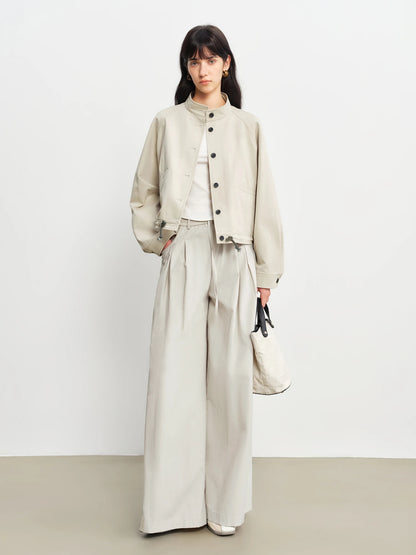 Beige Drawstring Hem Utility Jacket