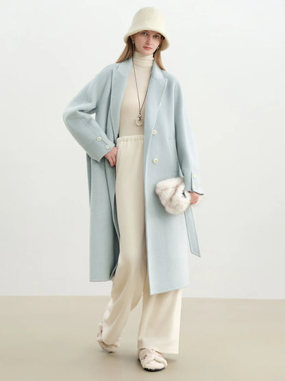 White Knee Length Wool Coat