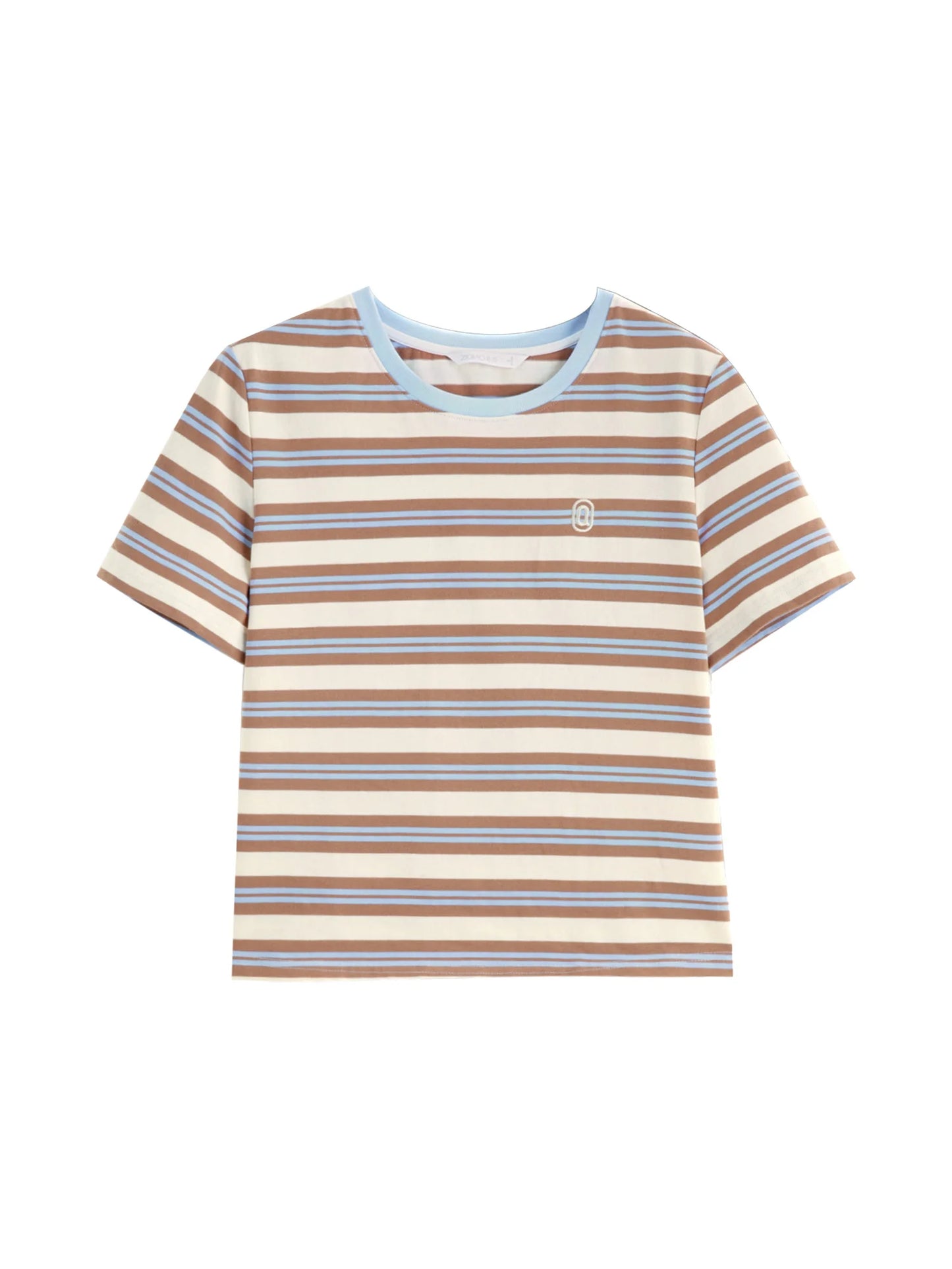 Brown Blue Striped Crew Neck Tee
