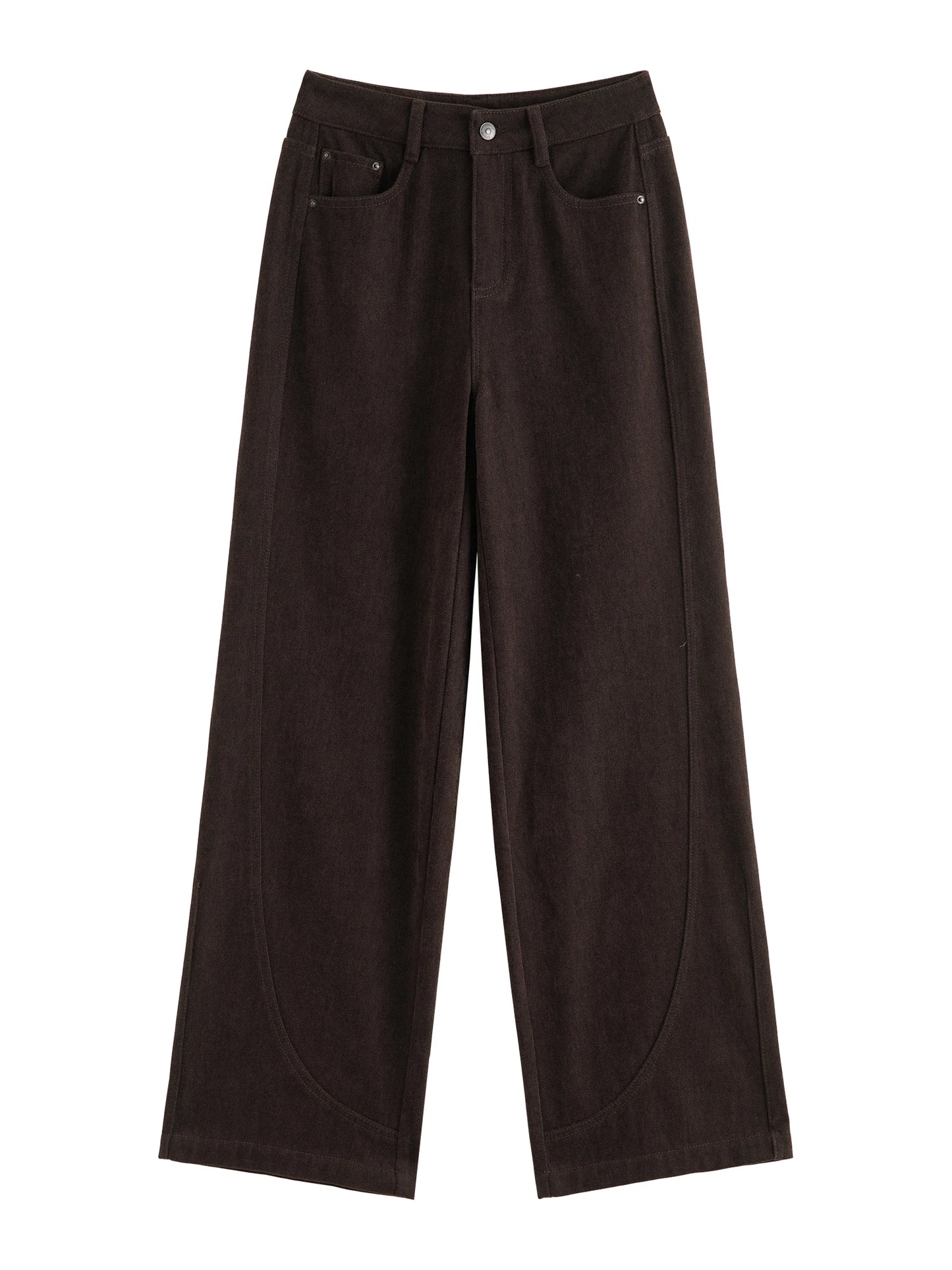 Dark Brown Curved Wide Leg Pants