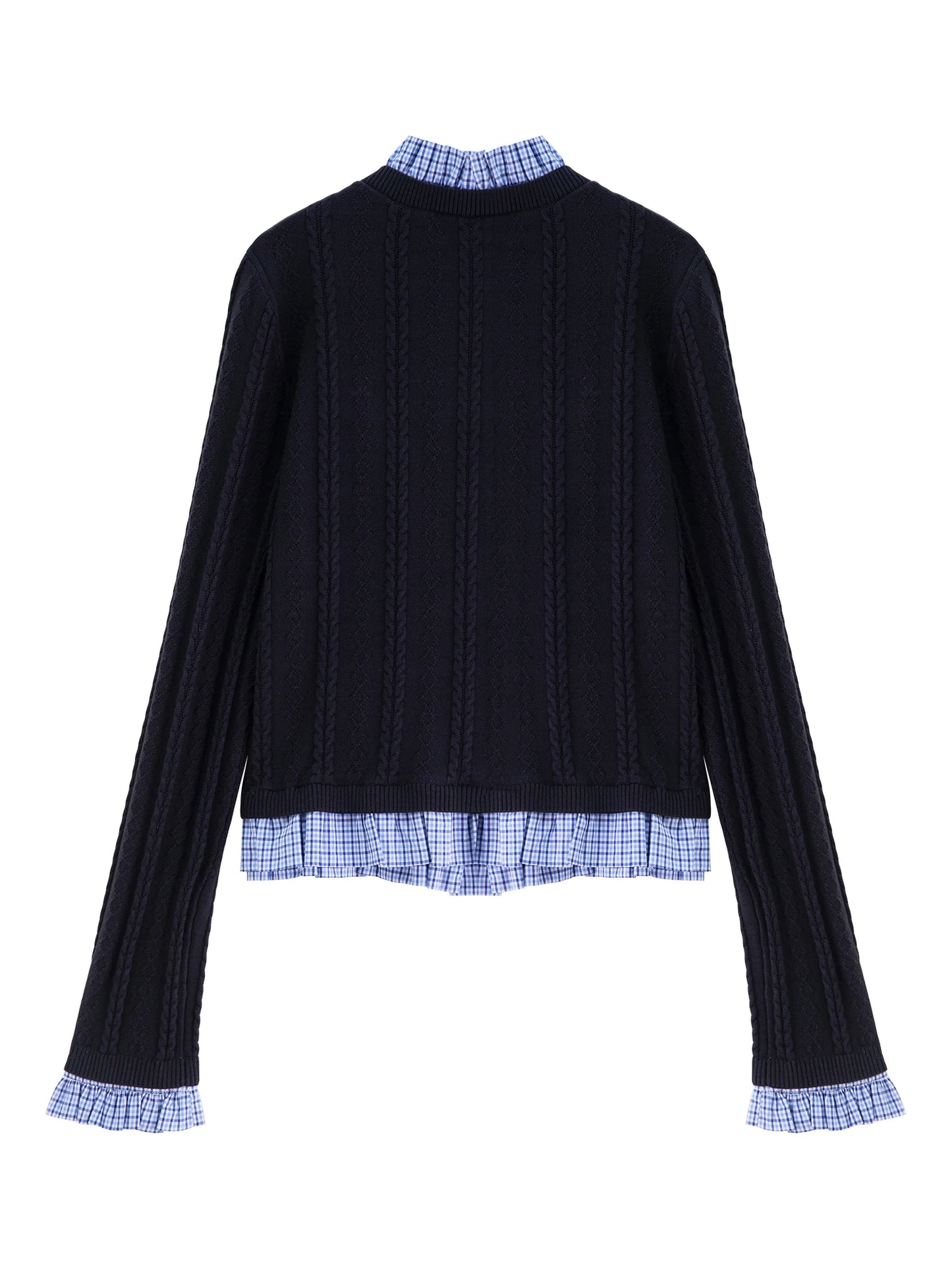 Navy Plaid Collar Knit Cardigan