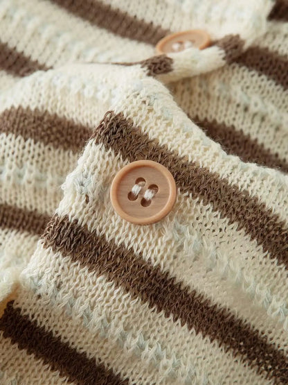Brown Striped Short Sleeve Cardigan