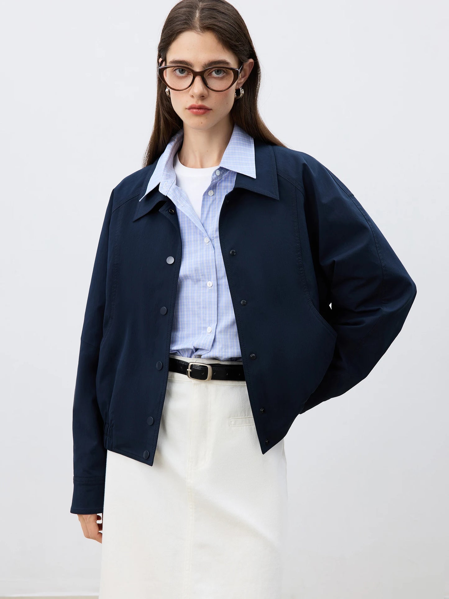 Navy Button Front Short Jacket