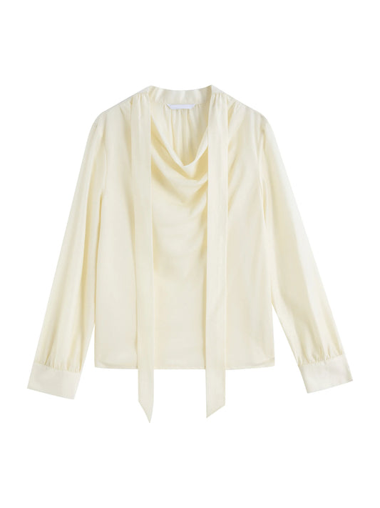 Ivory Draped Tie Neck Blouse