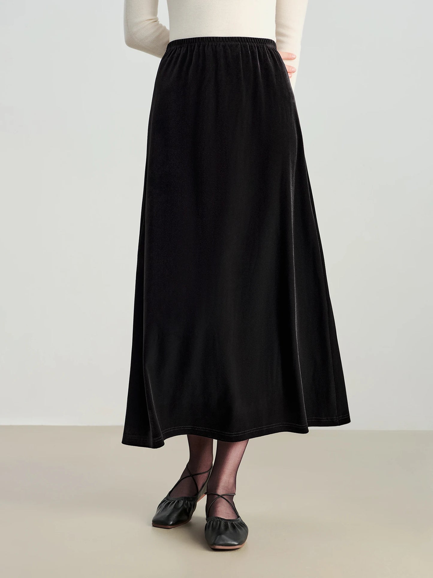 Black Velvet A-Line Midi Skirt