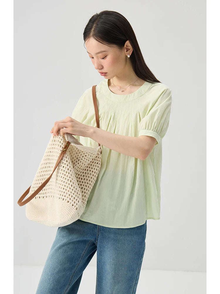 Light Green Ruched Neck Blouse