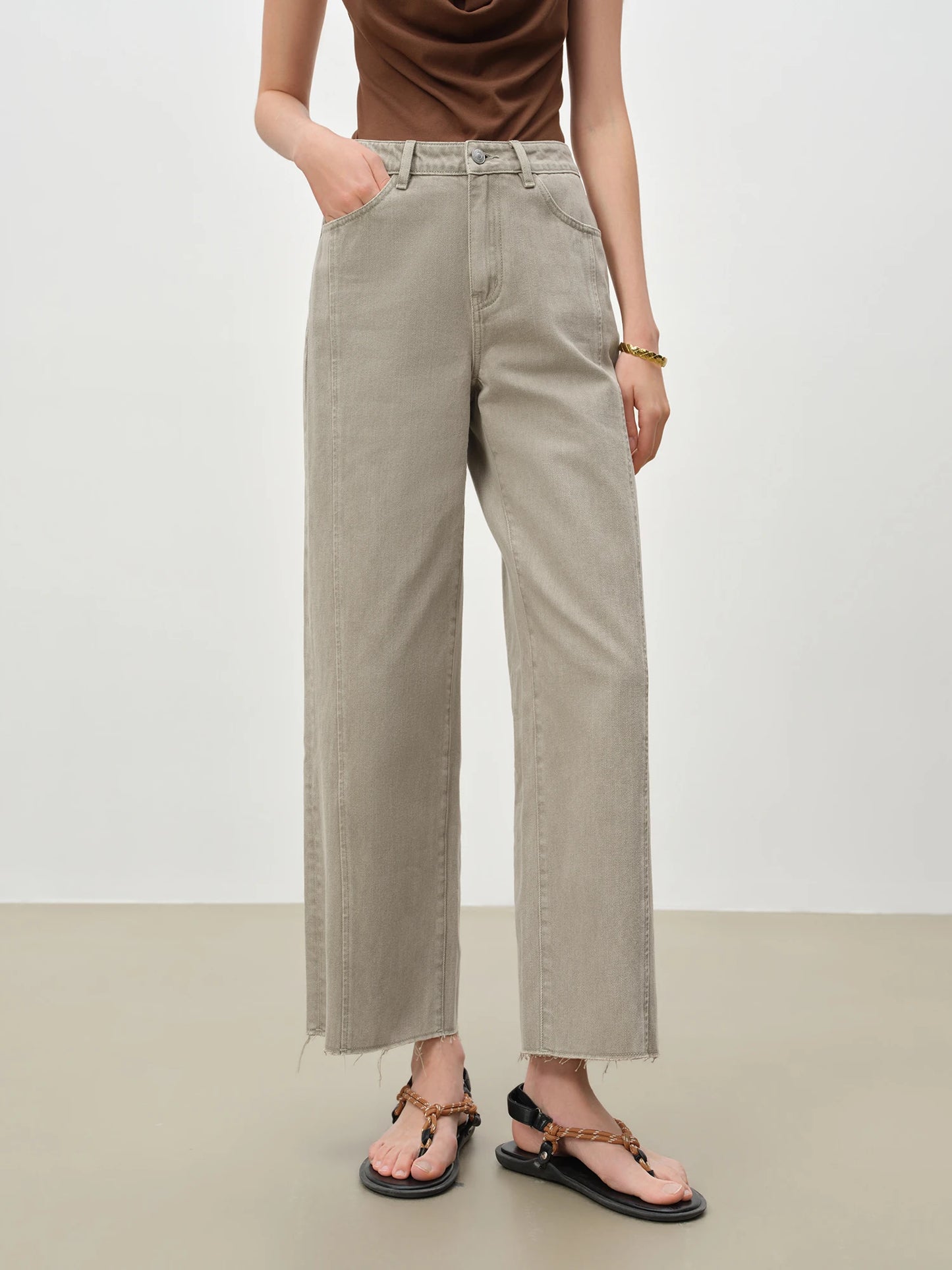 Blue Patchwork Frayed Hem Jeans