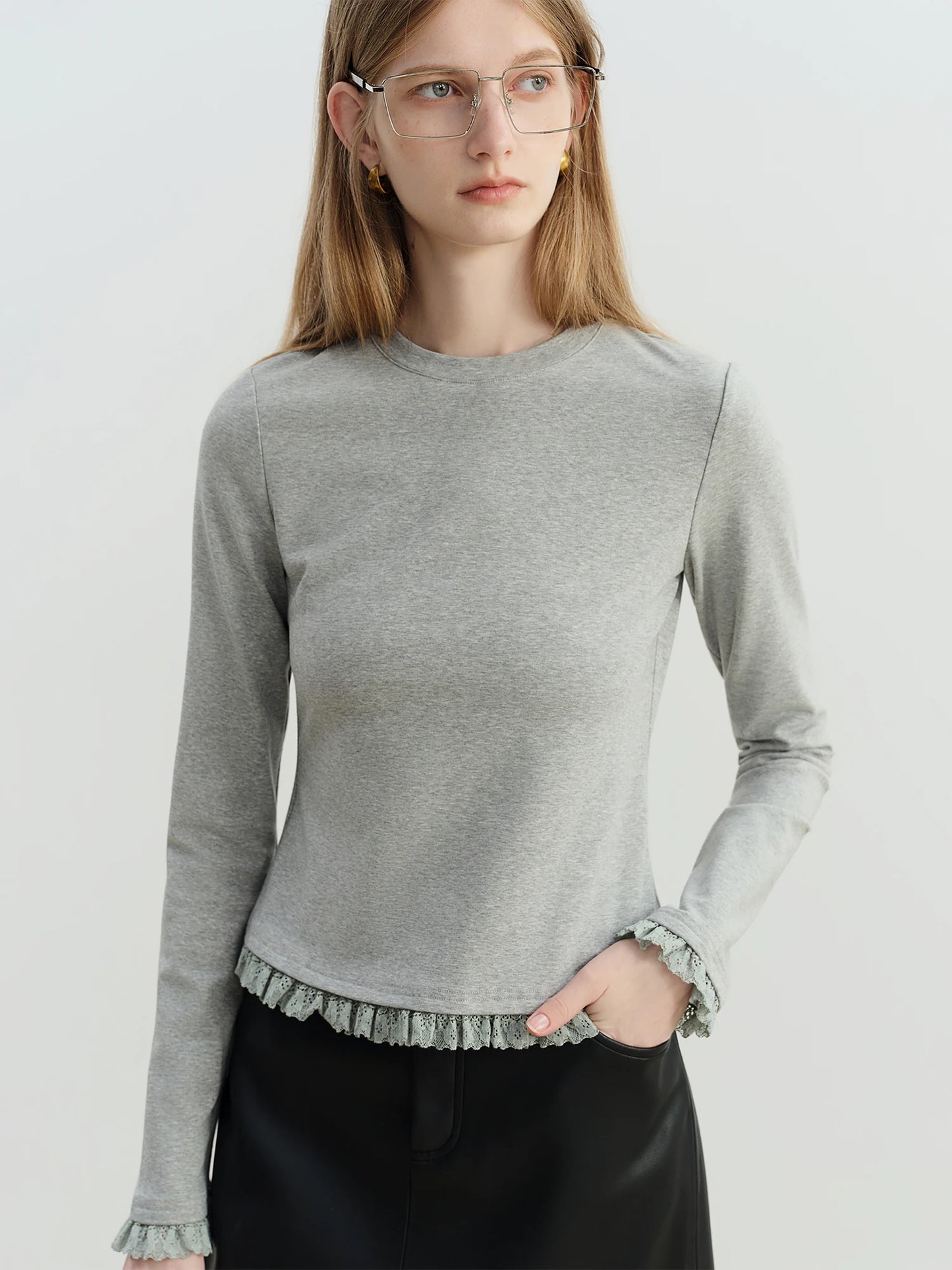 Ivory Lace Trim Long Sleeve Top