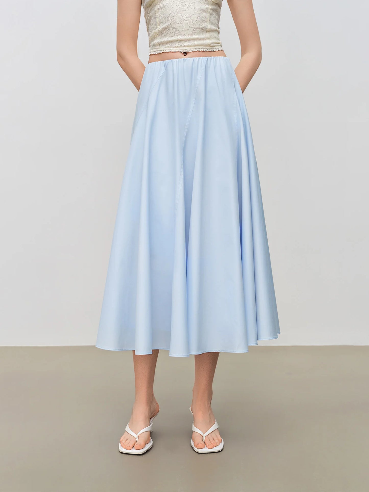 Pleated Bias Cut Midi Skirt