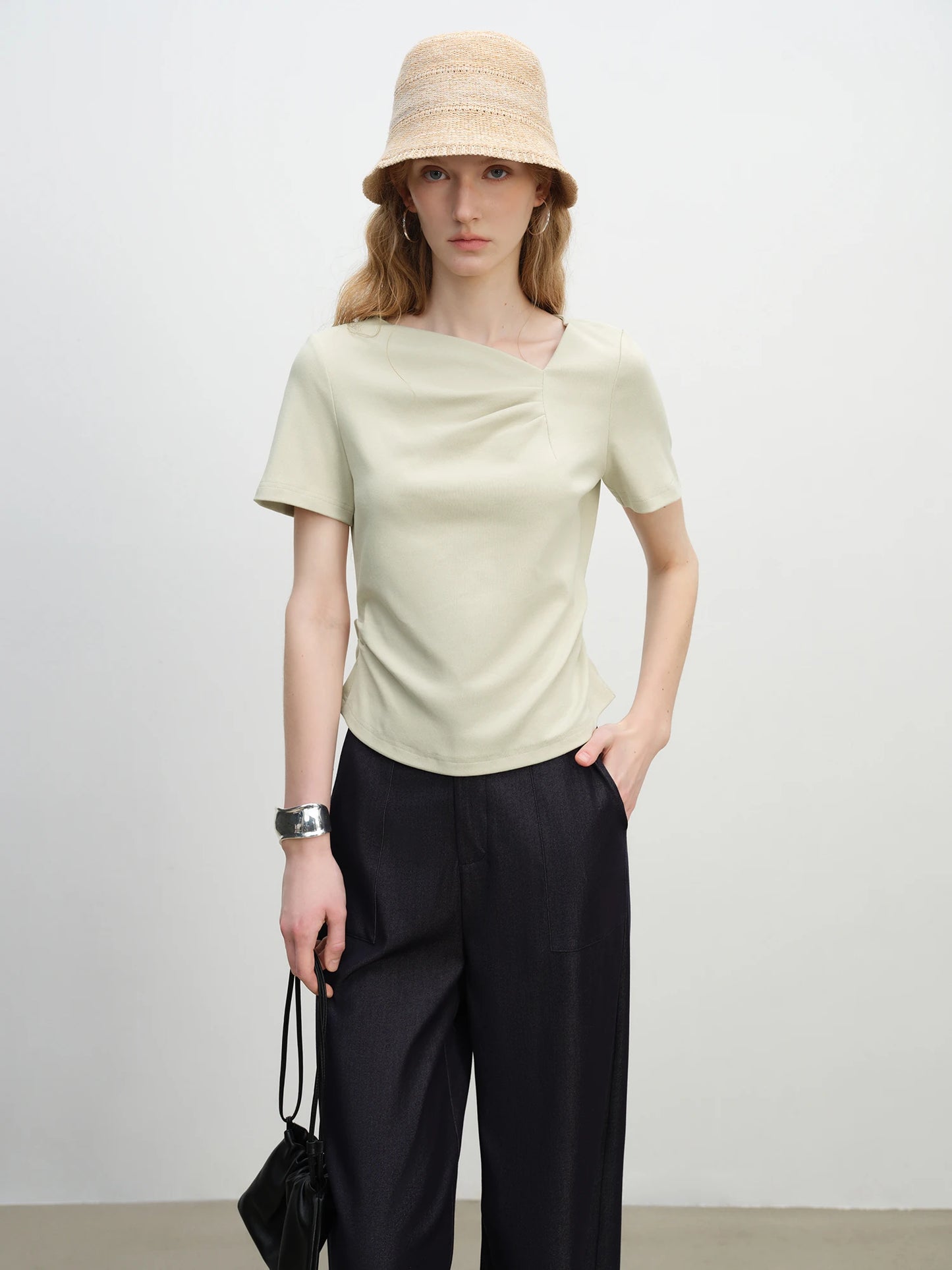 Mint Asymmetric Ruched Tee