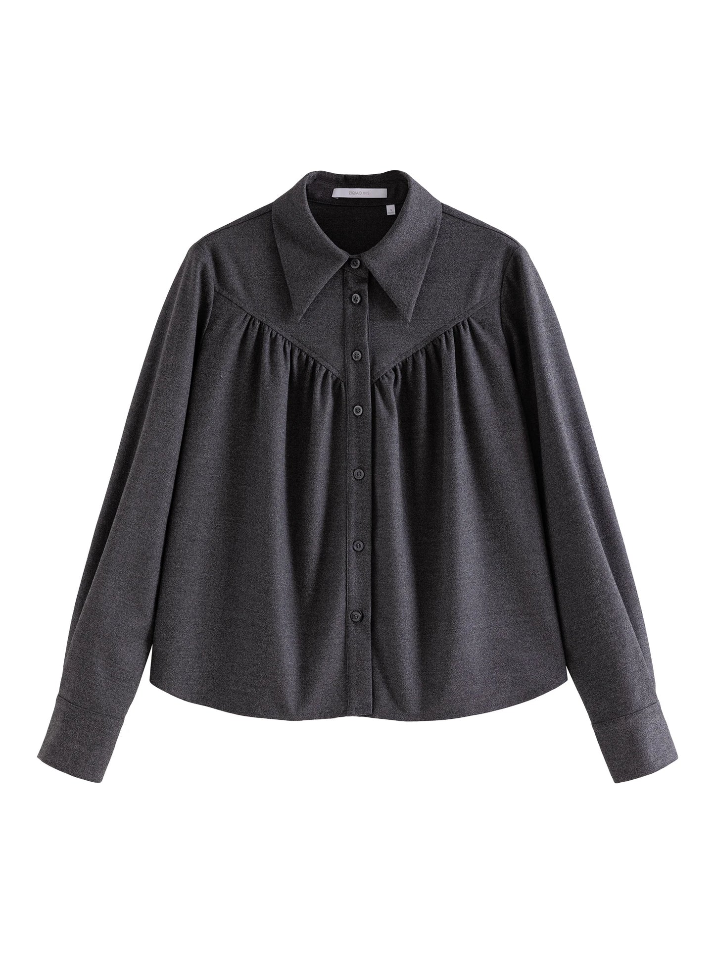 Black Pleated Lapel Shirt