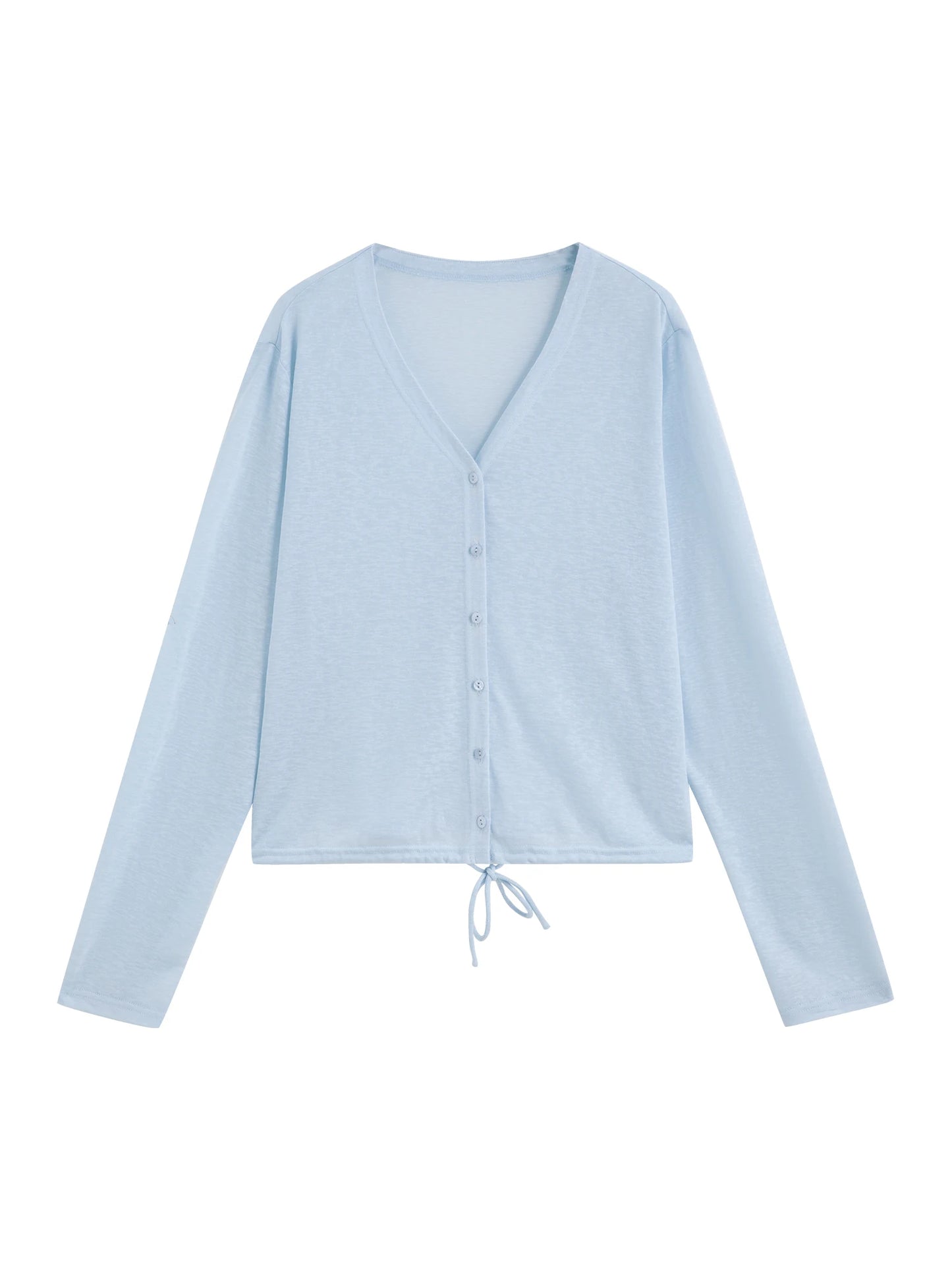 Blue Drawstring Hem Knit Cardigan