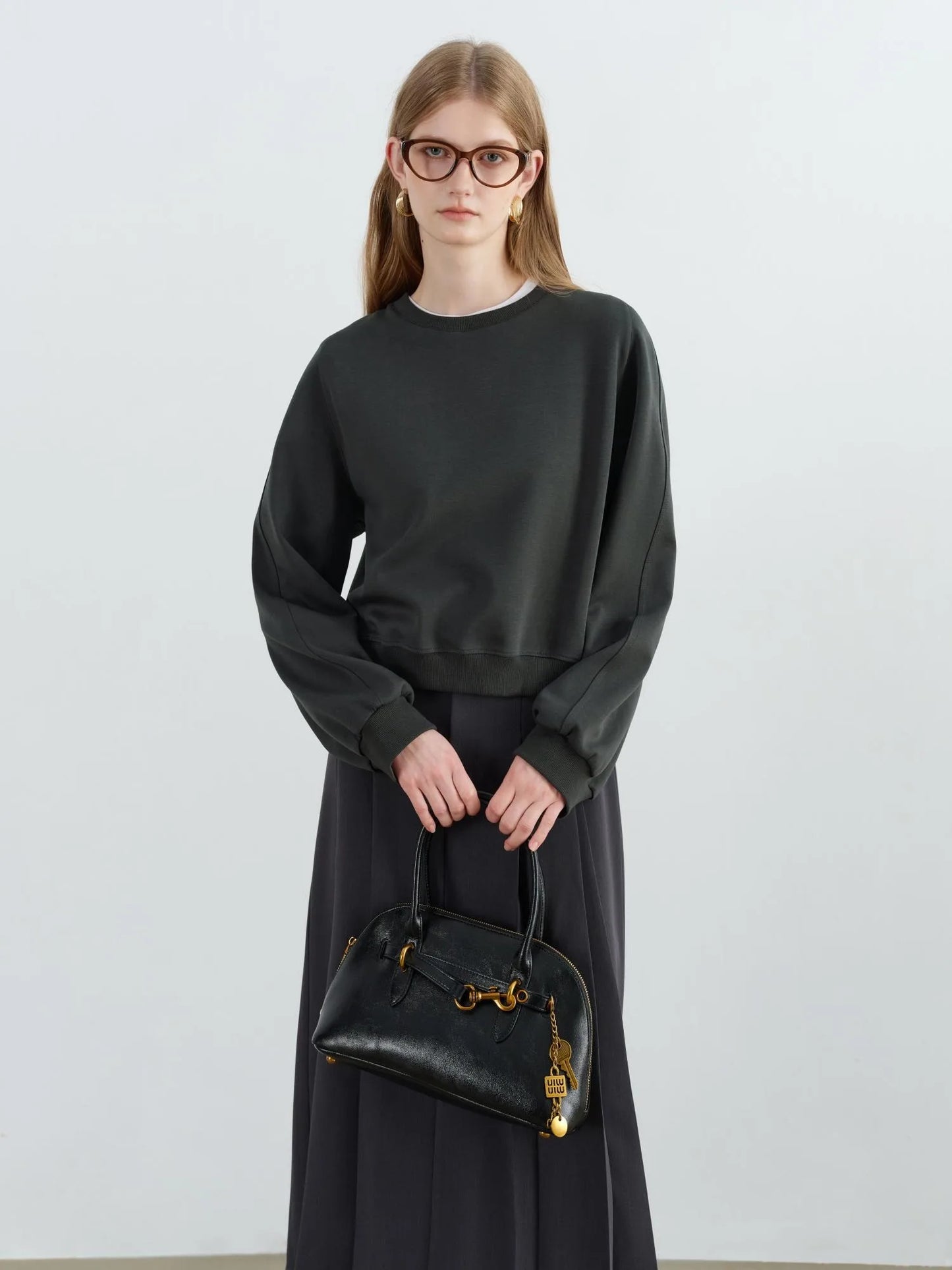 Charcoal Cropped Crew Neck Sweatshirt