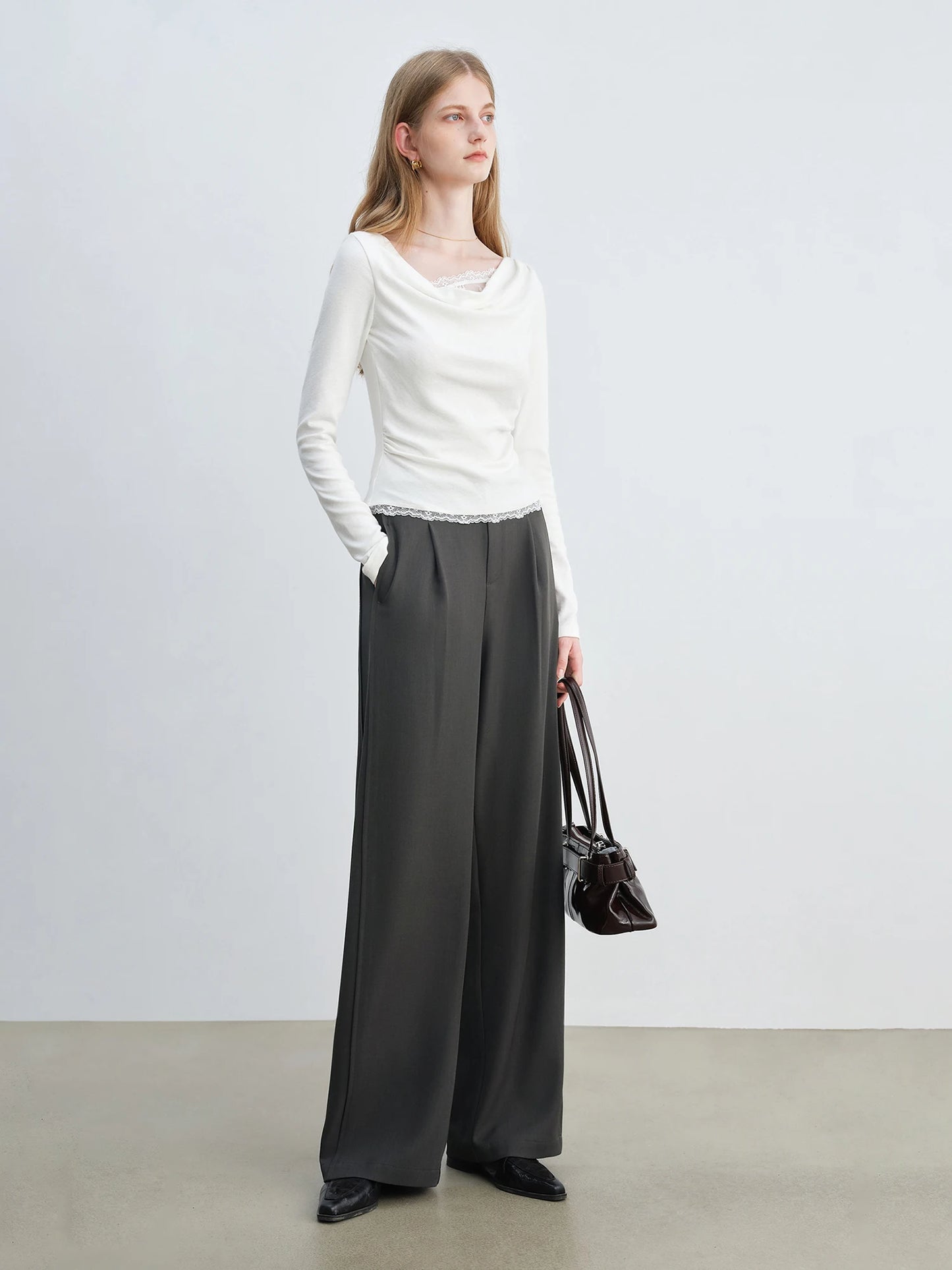 Khaki Double Seam Wide Leg Pants