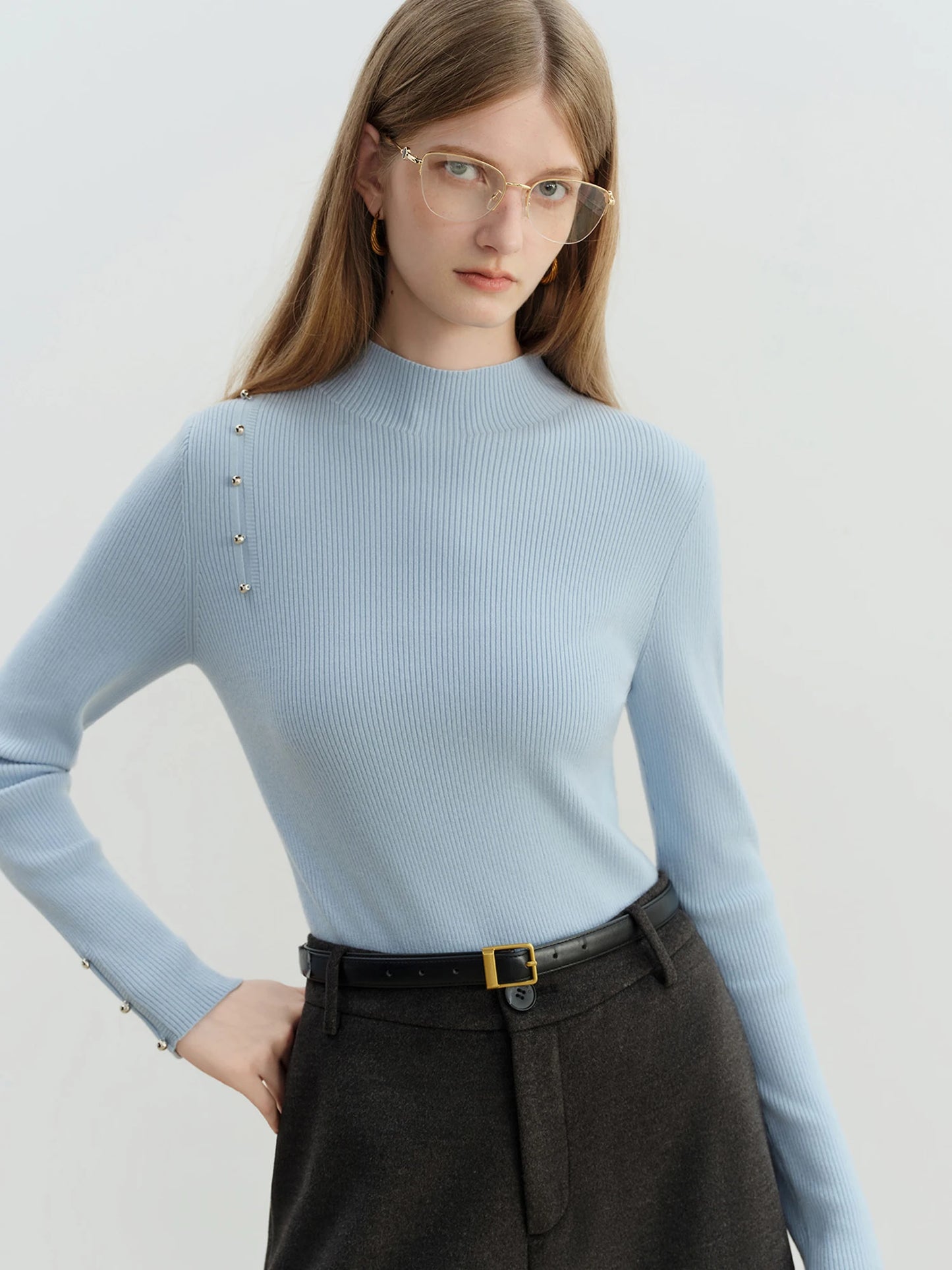 Charcoal Button Detail Knit Sweater