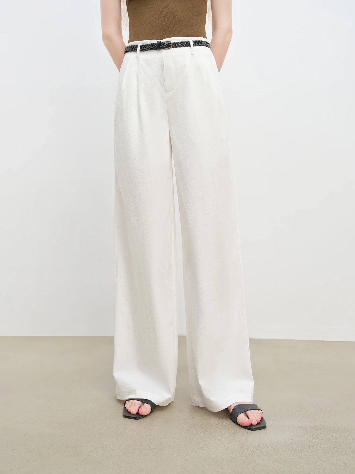 Ivory Straight Wide Leg Trousers