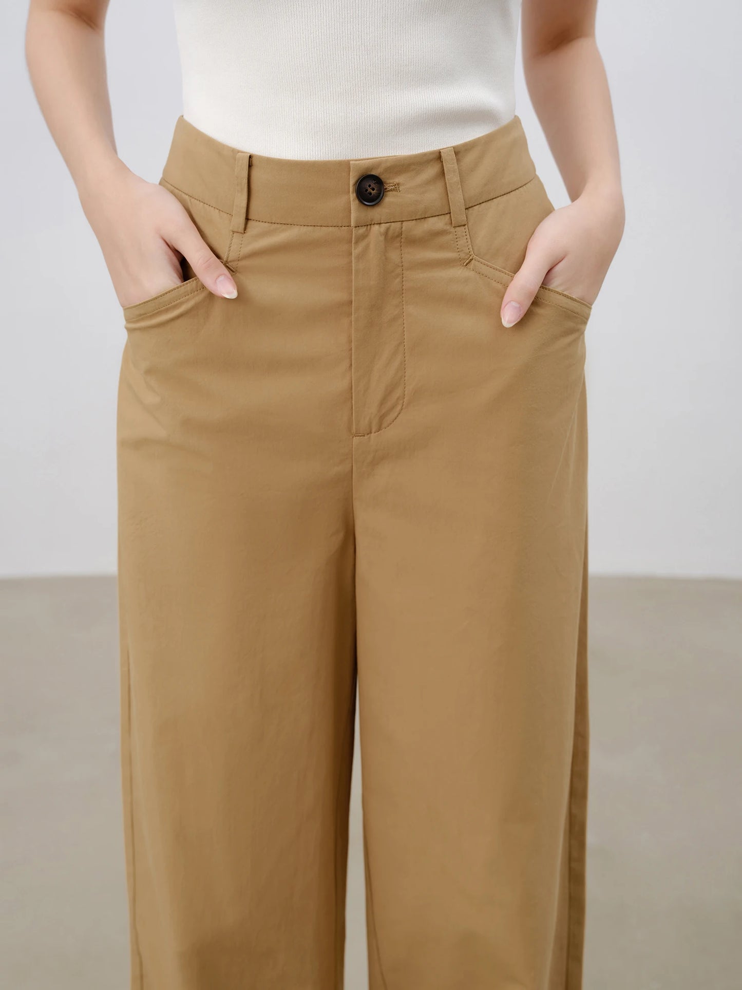 Khaki Cotton Wide Leg Pants