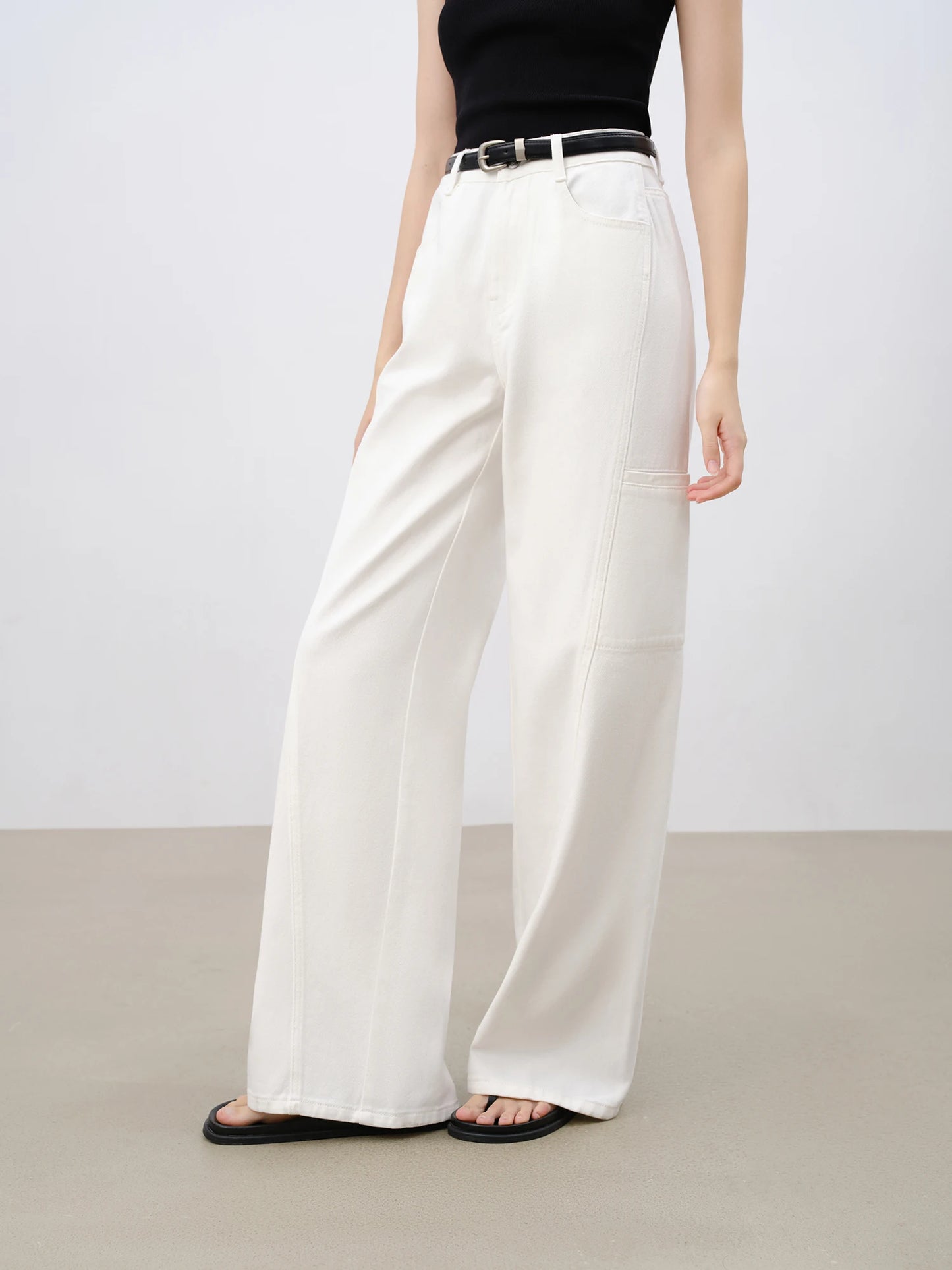 White Utility Wide Leg Jeans