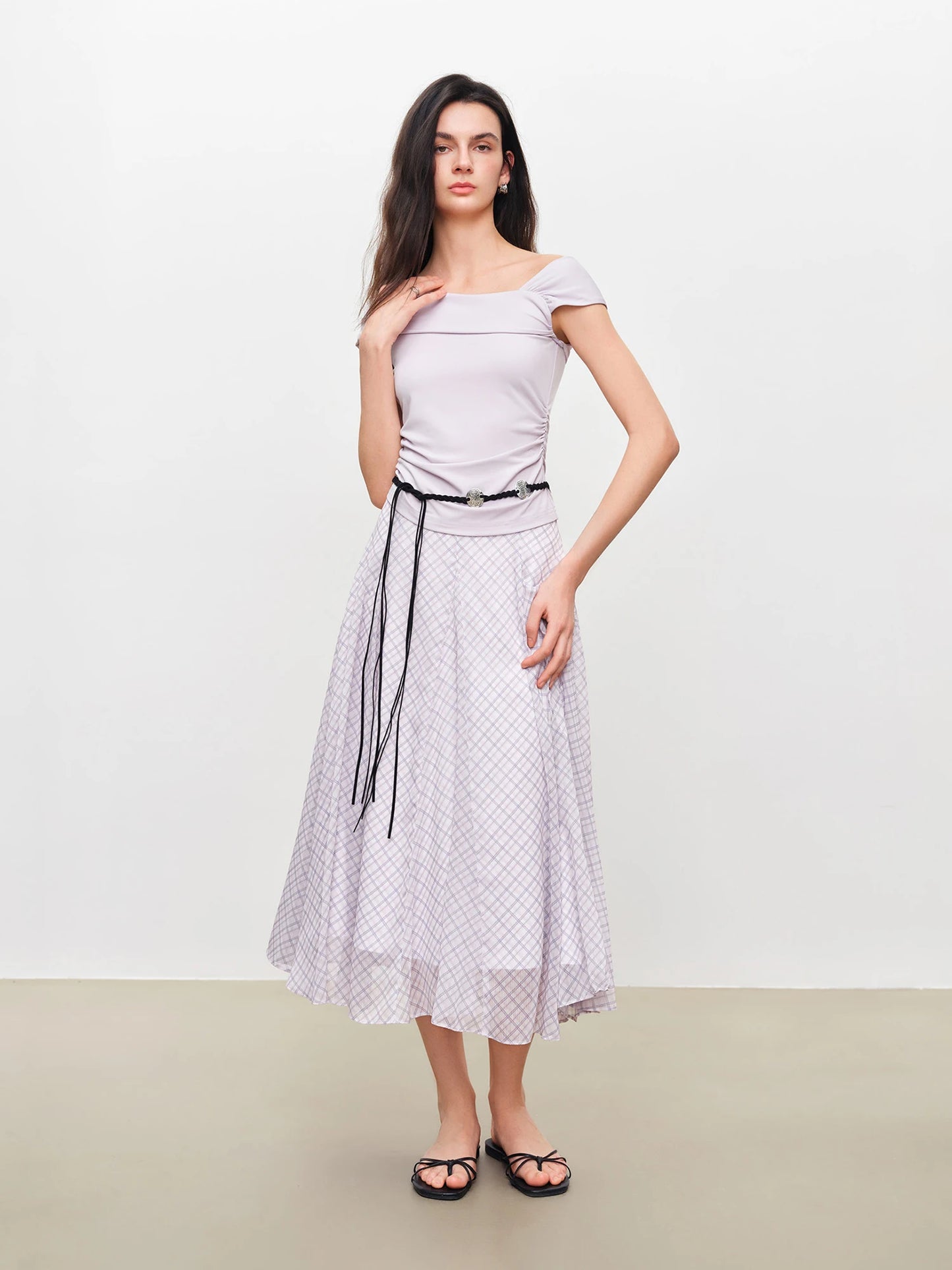 Lilac Plaid A-Line Maxi Skirt