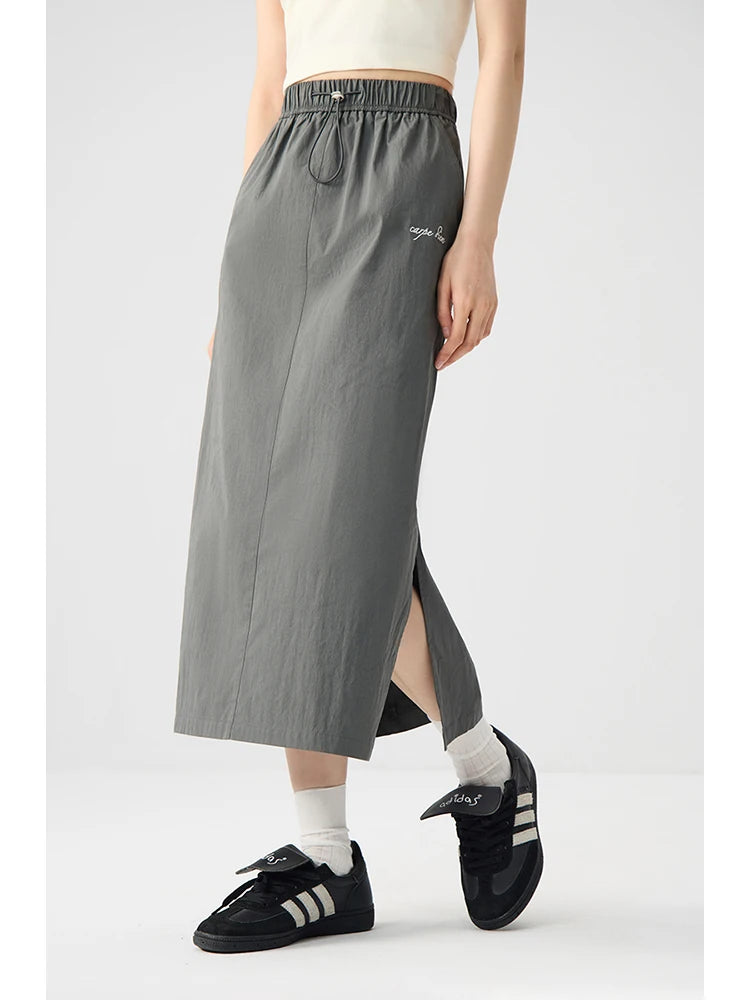 Blue Gray Side Slit Midi Skirt