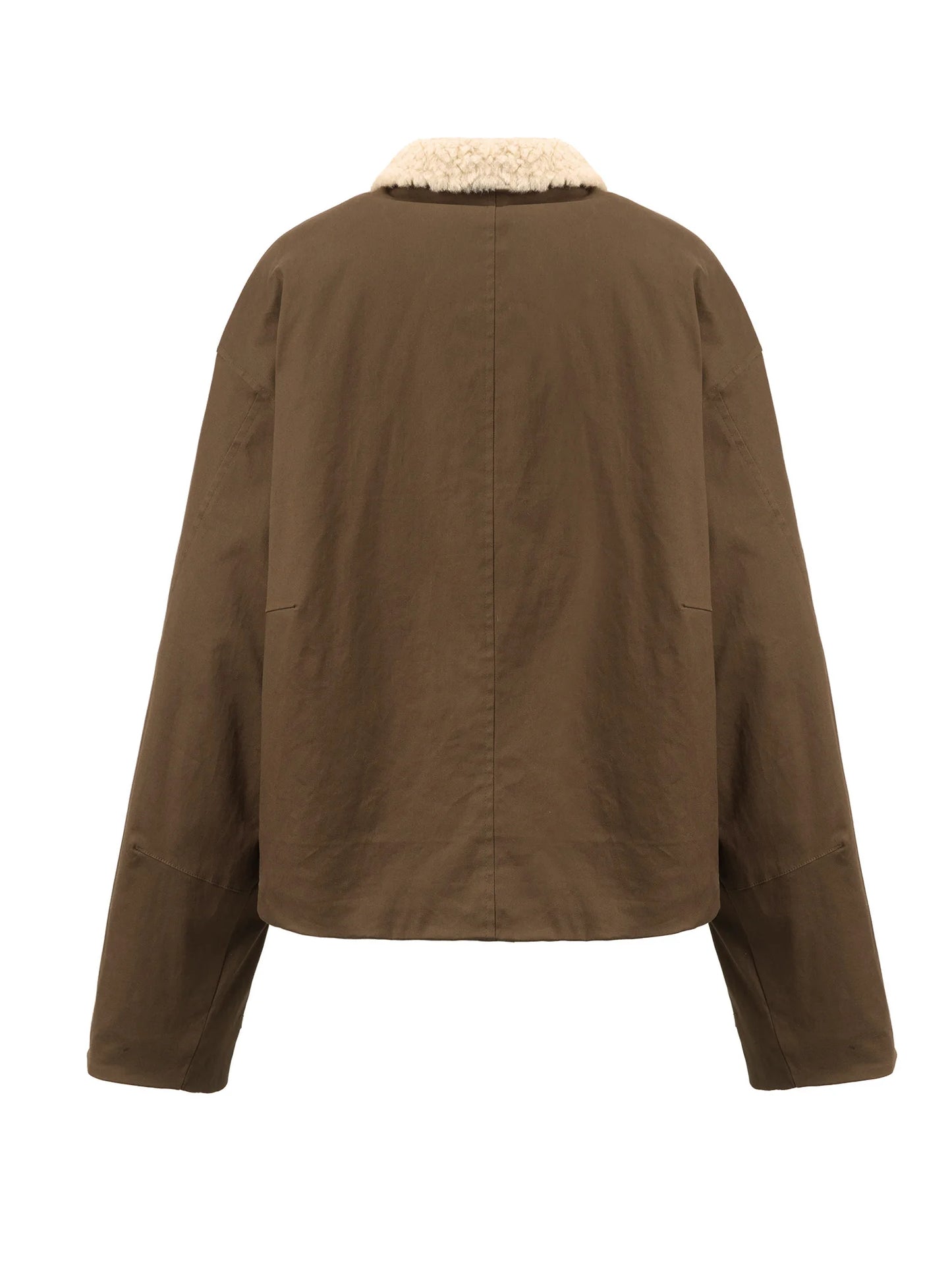Brown Shearling Collar Zip Jacket