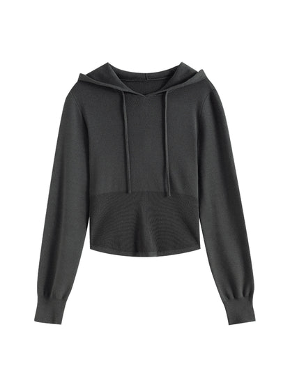 Charcoal Cropped Hooded Knit Jacket
