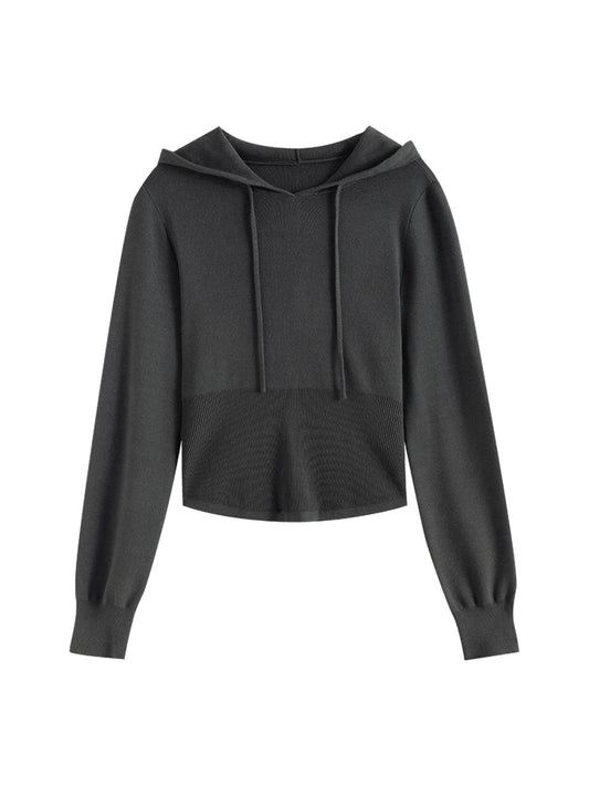 Charcoal Cropped Hooded Knit Jacket