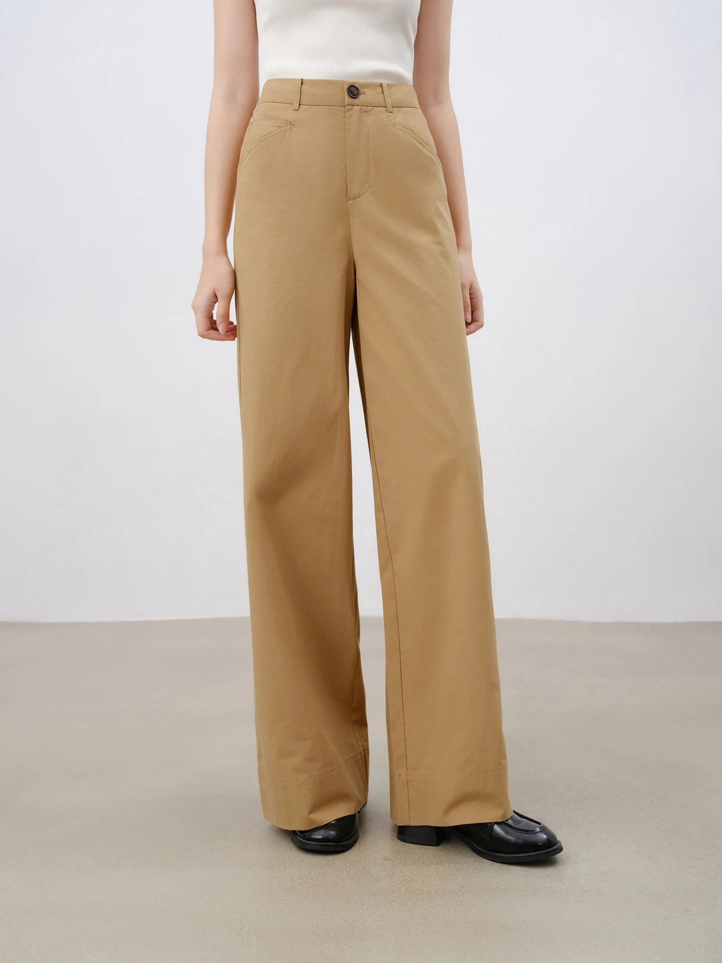 Khaki Cotton Wide Leg Pants