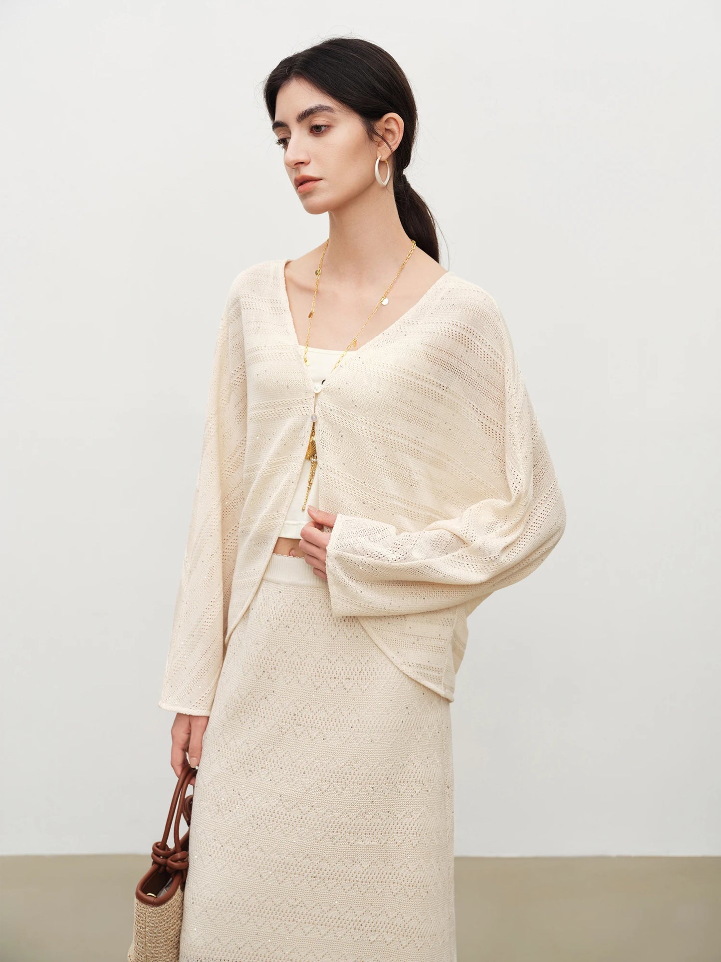 Ivory Open Front Knit Cardigan