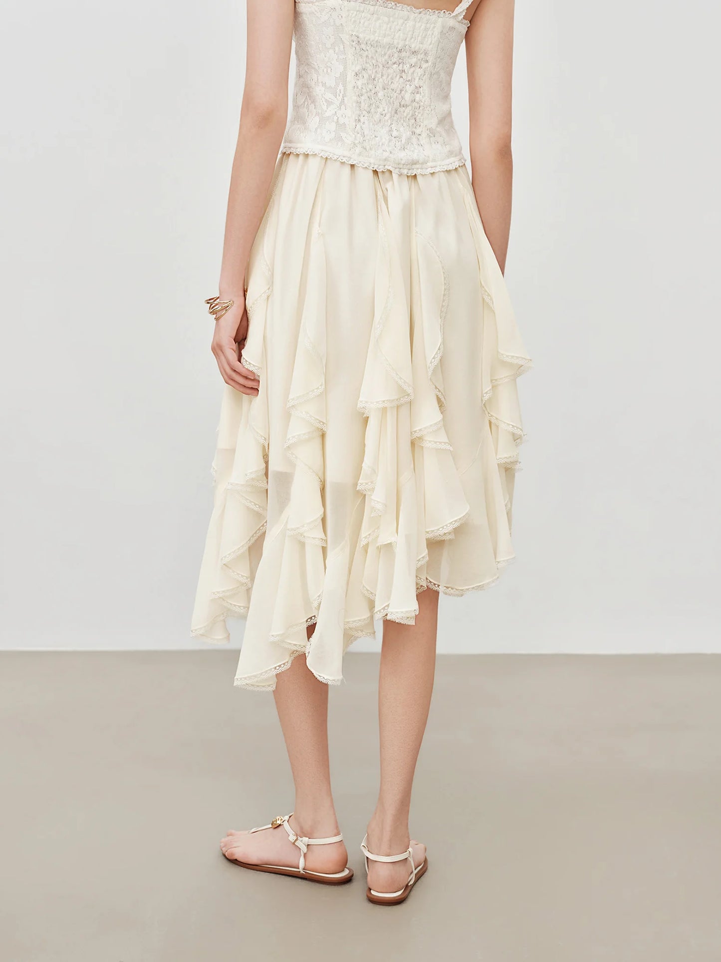 Ruffle Hem Chiffon Midi Skirt
