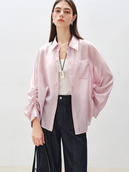 Pink Satin Long Sleeve Shirt