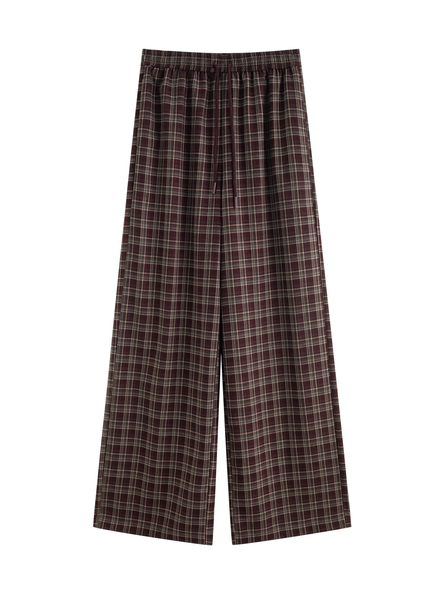 Burgundy Plaid Wide Leg Pants