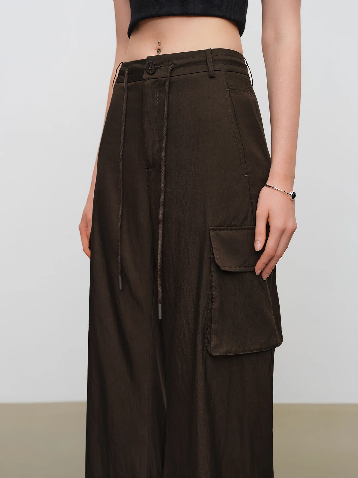 Brown Drawstring Cargo Pants