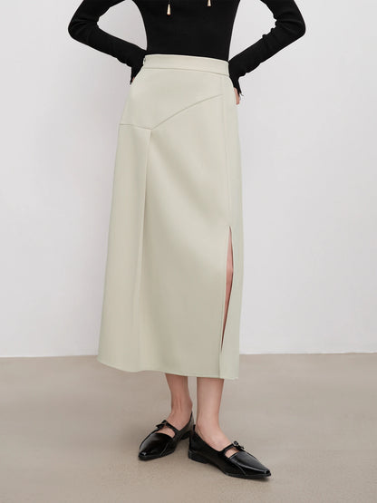 Black Asymmetric Slit Midi Skirt
