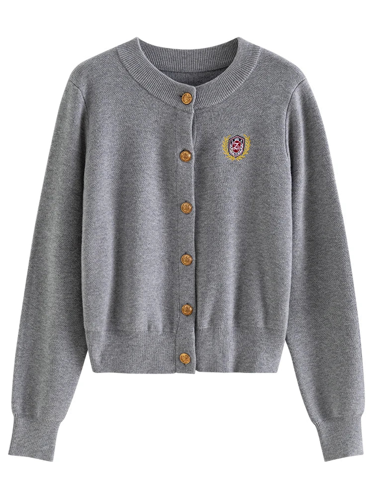 Grey Embroidered Button Cardigan